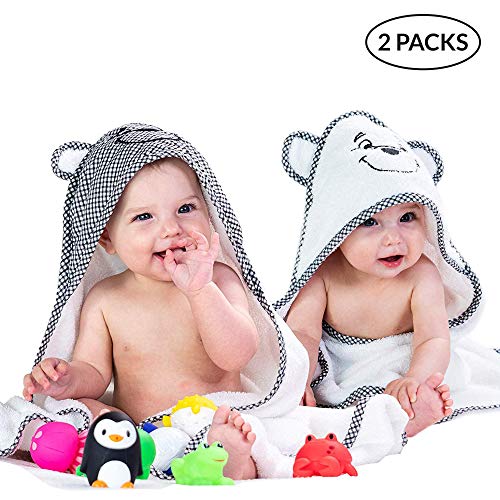 2 Pack Hooded Baby Towels for Boys & Girls - Soft Cotton Infant Towel with Hood Set - Unisex Toddler & Newborn Bath Towels for Boy Or Girl - Baby Shower Gift
