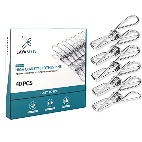 Layameis 40 Pack Clothes Pins, Chip Clips, Super Strong Spring Clips
