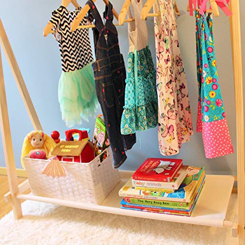 Clothing Rack, Dress Up Storage, Childrens Decor, Kids Clothing, Garment Rack, FOLDS UP, 48x38 inch Tall Wooden Rack With Storage Shelf