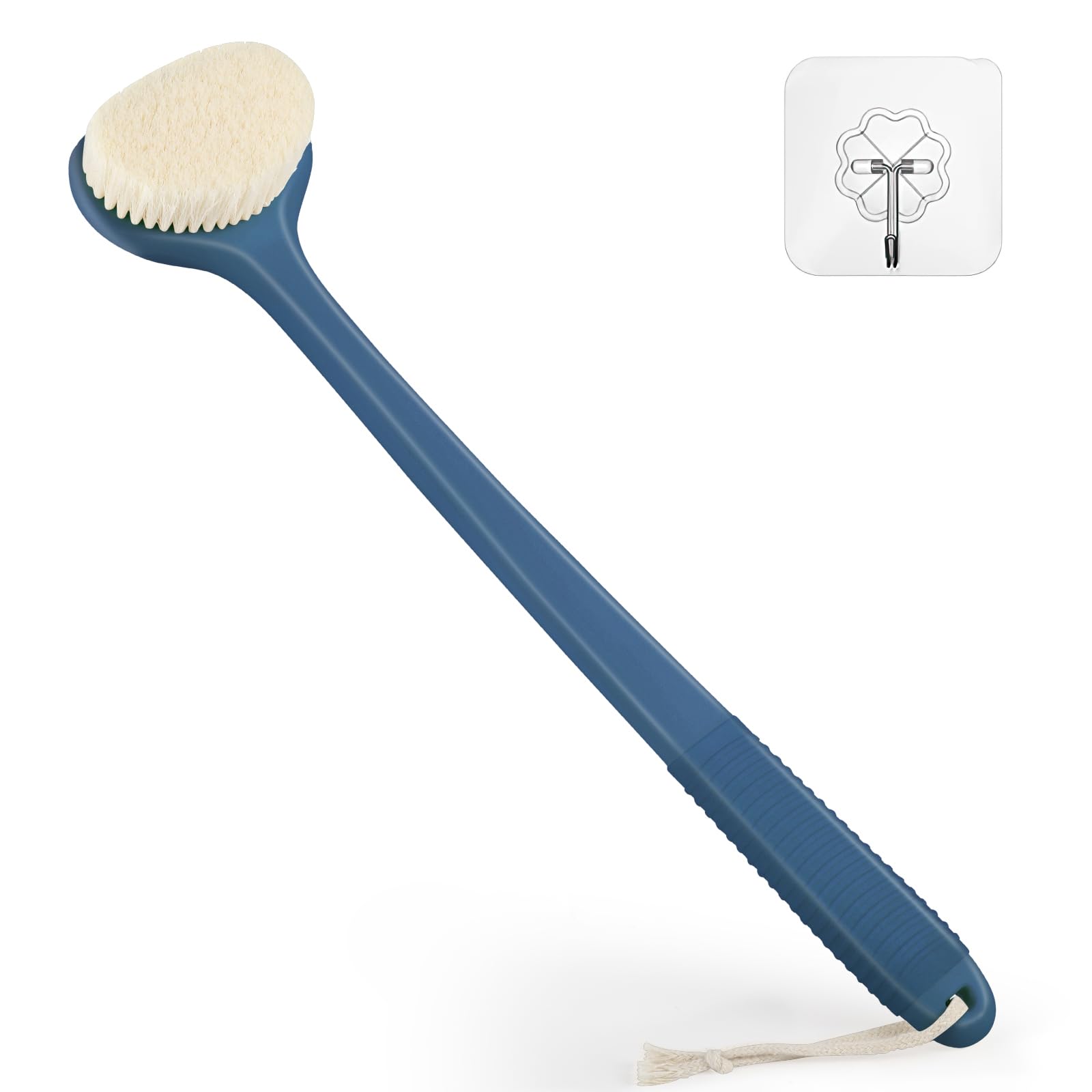VANZAVANZU Back Scrubber for Shower, Bath Brush with 17-Inch Long Anti-Slip Handle, Wet and Dry Brushing Body Brush for Body Cleansing, Back Brush for Men and Women, Blue