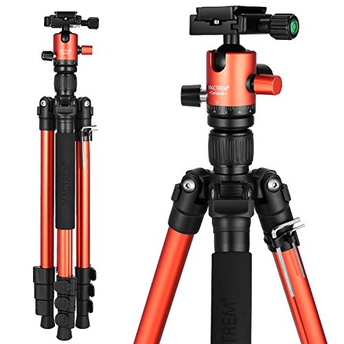 MACTREM Tripod DSLR SLR Tripod, 62.5" Light-Weight Aluminum Alloy Camera Tripod Phone Tripod with Phone Holder, 360 Degree Ball Head, Detachable Monopod, 33lbs Load with Carry Bag, Orange