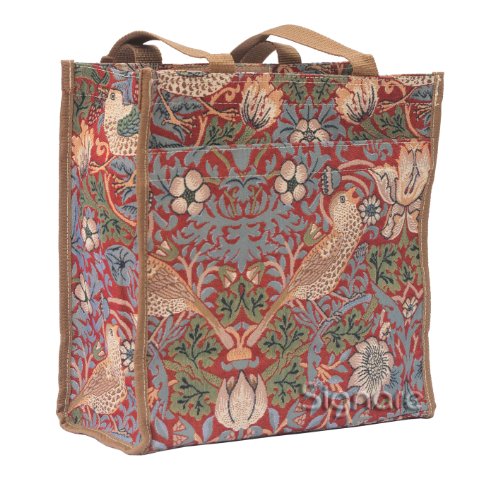 William Morris Shopper Bag by Signare | Designer Ladies Recycling Shopping Shoulder Tote | Strawberry Thief (Strawberry Thief Red)