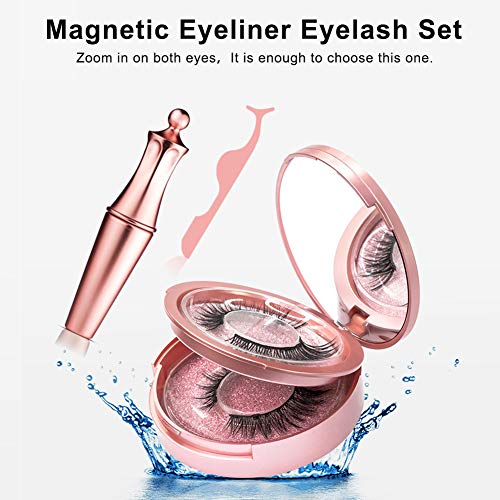 JUNING Upgraded Strong MagneticÂ Eyelashes with Magnetic Eyeliner Enhanced Waterproof Natural Reusable 3D Magnet Silk False Eyelash Kit withTweezers and Mirror Case