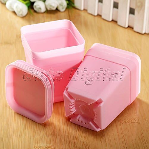 Pink 5 pcs Colourful Mini Square Plastic Plant Flower Pot Garden Planter Home Office Decor