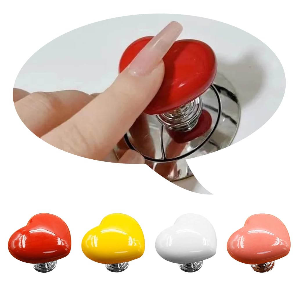 KyeeaDIY Love Heart Shaped Toilet Tank Button, 4Pcs Toilet Push Button Flush Replacement, Toilet Tank Button Aid Toilet Press Button Portable Accessory Handle Toilet Press Tool for Home (4pcs)