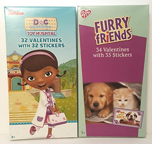 Happy Valentine's Day 32 Cards 32 Stickers Doc McStuffins 34 Cards with 35 Stickers Furry Friends Bundle