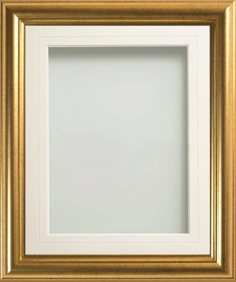 Frame Company Eldridge Gold Photo Frame with White V-Groove Mount, 12x10 for 9x7 inch, fitted with perspex