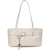 Vintage Y2K Shoulder Bag for Women,Small Belt Buckle Satchel Purse Leather Handbag Clutch Purse, Underarm Tote Handbag for Daily Use - White