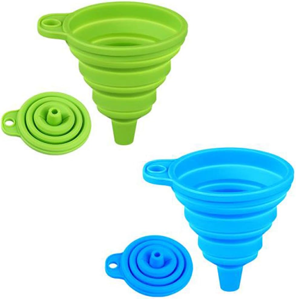 Silicone Collapsible Funnel Set of 2, Flexible Silicone Foldable Kitchen Funnel for Liquid/Powder Transfer Hopper Food Grade Silicone Funnel