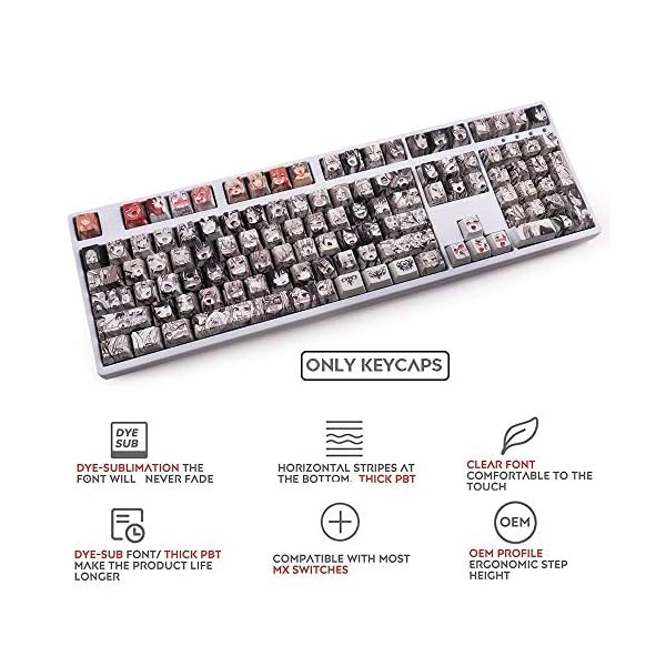 Keycaps PBT Dye Sublimation Upgrade 108 Keycap Set OEM Profile Japanese Anime Keycap Keyset with Puller for Cherry Mx…