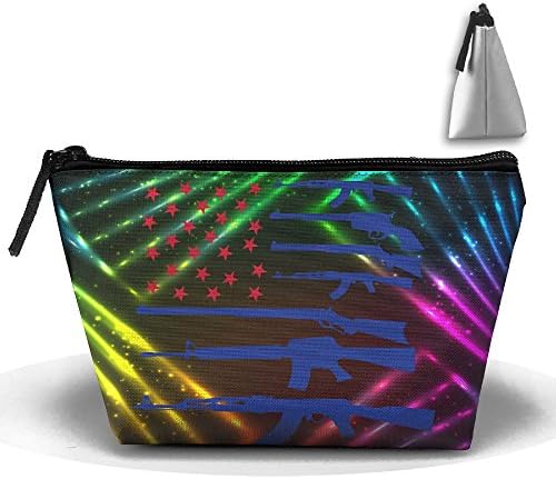 MYbaa American Flag Gun Print Waterproof Cosmetic Bags Carry Case Portable Travel Toiletry Brush Pouch Makeup Organizer Clutch Bag With Zipper