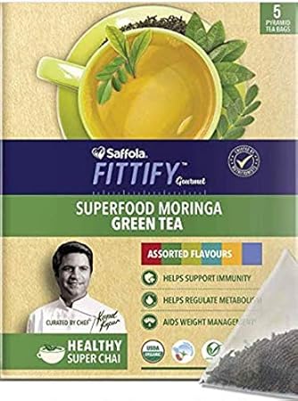 Saffola FITTIFY Gourmet Superfood Moringa Green Tea Flavours, Assorted Packs, 12.5g (2.5g*5N) Tea Bags