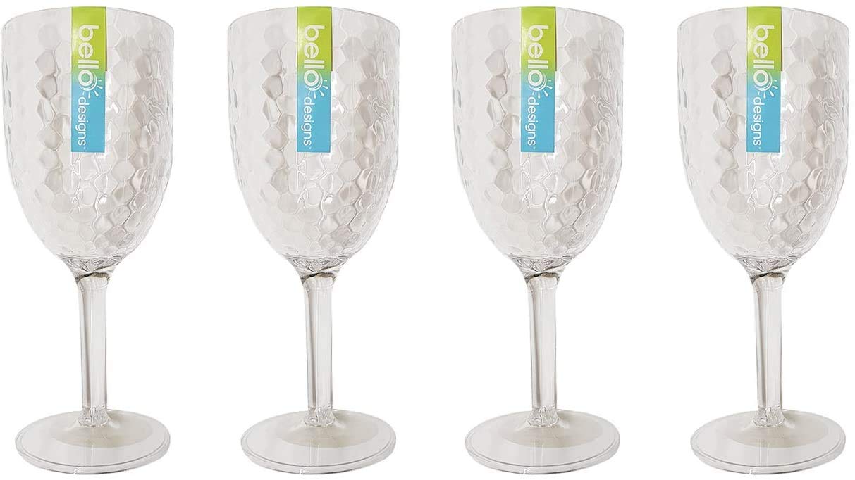 "Bello" Pack of 4 High Quality Plastic Wine Goblet Dimple Glasses