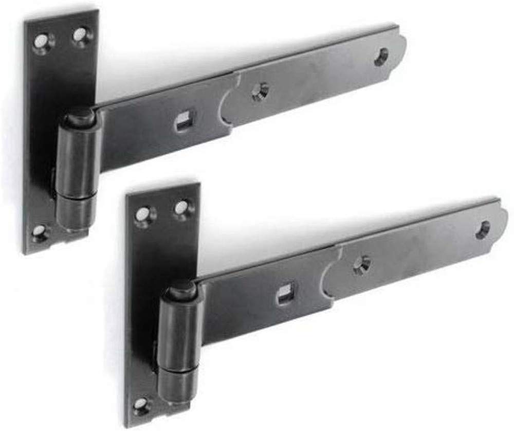Merriway BH07596 (2 Pcs) Black Gate Hinges Heavy Duty Hook and Band Straight Flat 350mm (14 inch) - Pack of 2 Pieces