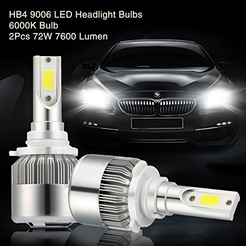 Kohree 9006 HB4 LED Headlight Bulbs All-in-One Conversion Kit, 2Pcs 72W 7600 Lumen (6000K Cool White)