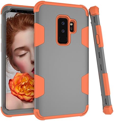 Samsung Galaxy S9 Plus Case, Ankoe Three Layer [Shockproof] Hybrid Sturdy Hard Plastic+Soft Silicon Rubber Full-Body Protective Case Cover for 6.2 Inch Galaxy S9+ 2018 (Gray+Orange)
