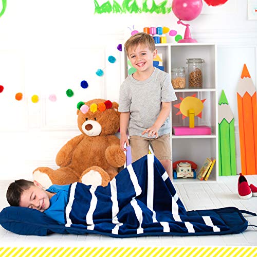 WB Nap Mat Navy Blue Stripe 47 x 18 Polyester Plush Fabric Slumber Sleeping Bag