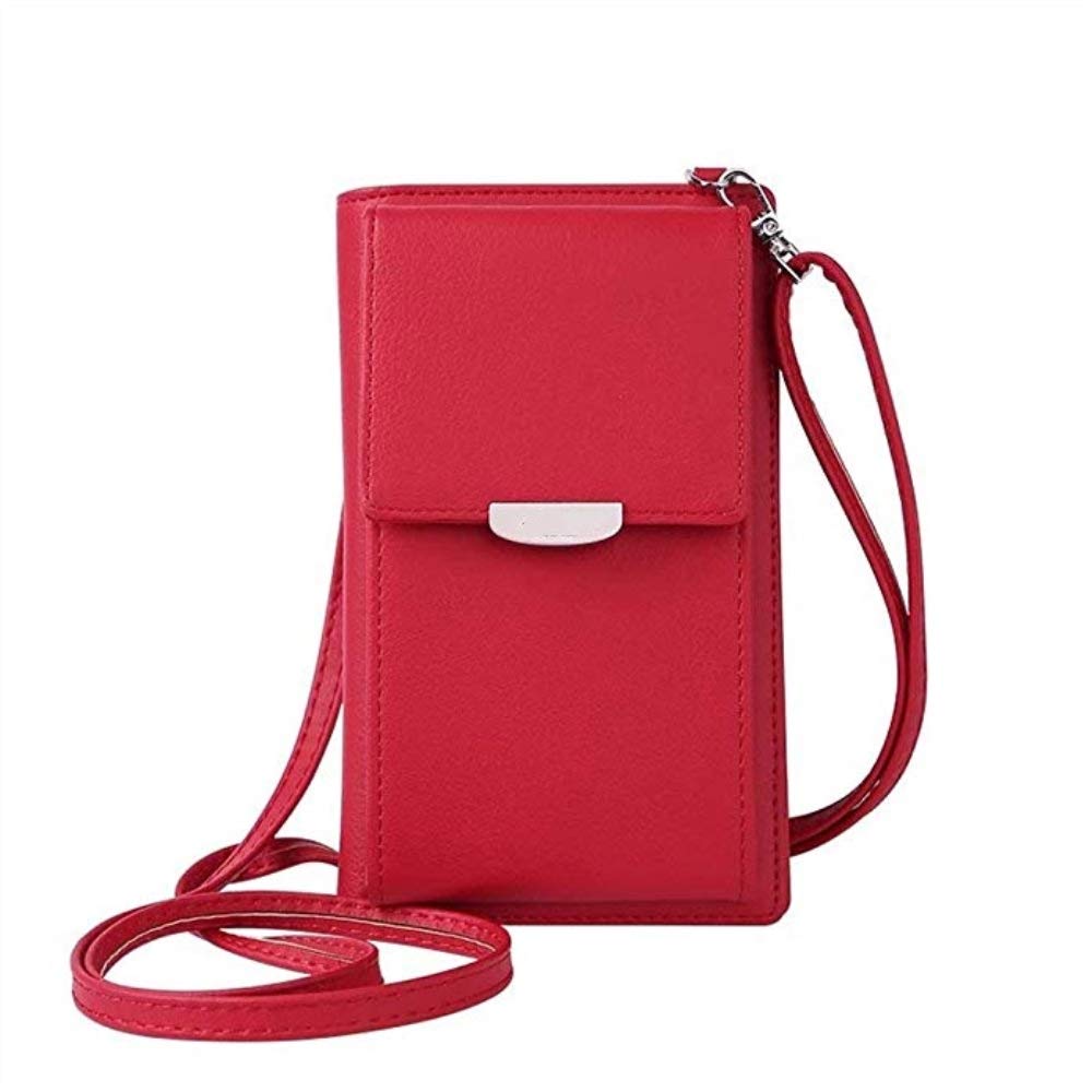 FABSELLER Small Crossbody Bag, Roomy Pockets Mini Leather Wallet Bag Coin Cell Phone Purse Handbag Shoulder Bag with Strap for Women Girl (Red)