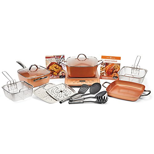 Copper Chef XL 11" 16PC Casserole Set with Induction Cooktop Copper