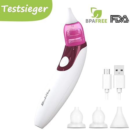 Nasensauger Baby Elektrisch Nasensekretsauger 3 Saugleistung-Stufen USB-Wiederaufladbar Waschbar mit 4 Düse von 2 Größe für B