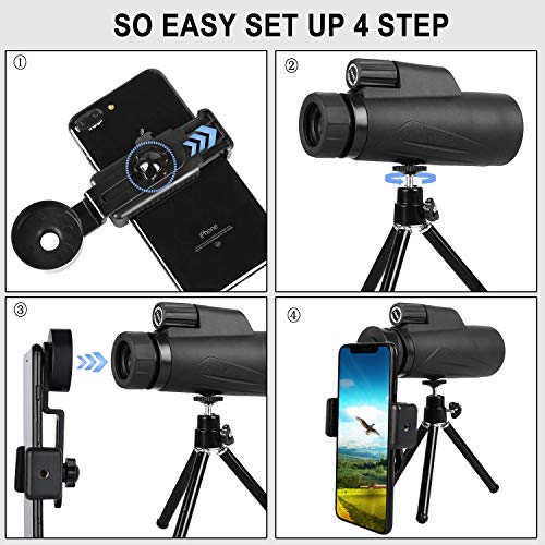 Monocular Telescope 12X50 High Power BAK4 Prism FMC Monocular with Smartphone Adaptor Tripod Waterproof Fog-Proof Shockproof Scope Carry Bag Compact for Adult Bird Watching Camping Hiking Hunting