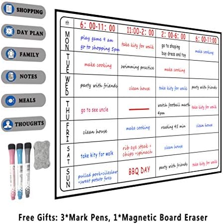 A3 Dry Erase Weekly Planner Board, 16" X 12" Multiple Use Magnetic Whiteboard Chore Chart – Daily, Weekly and Monthly Scheduling Activity, Reward, Fitness, Meal Prep for Pets, Kids (Multicolored)