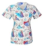 Cherokee Tooniforms Disney Women's Frozen Party Printed Scrub Top (Large )