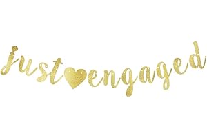 GRACE.Z Just Engaged Banner, Engagement Party Gold Gliter Paper Sign Backdrops