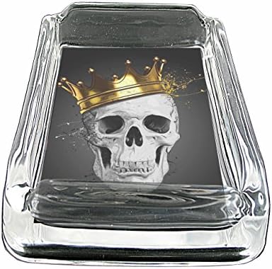 Crown Skull Have Fun Gifts Glass Square Ashtray for outdoor With Four Places To Drop Your Cigarette-Thick And Transparent Glass Tray Skull Gift for men and women