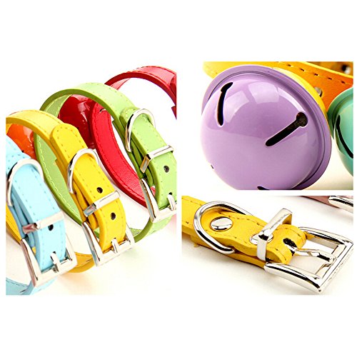 KAKA(TM) Pets Dog Cute Bell Metal Button PU Leather Colorful Dog Collar Blue Neck:9.84" - Thumbnail 3