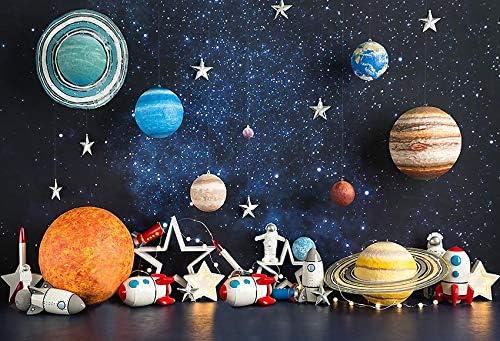 MEHOFOND 7x5ft Outer Space Photography Background Boy Birthday Baby Shower Sci-Fi Universe Spaceship Astronaut Backdrops for Photo Studio Photo Shoot Cake Table Decoration Banner - Image 5