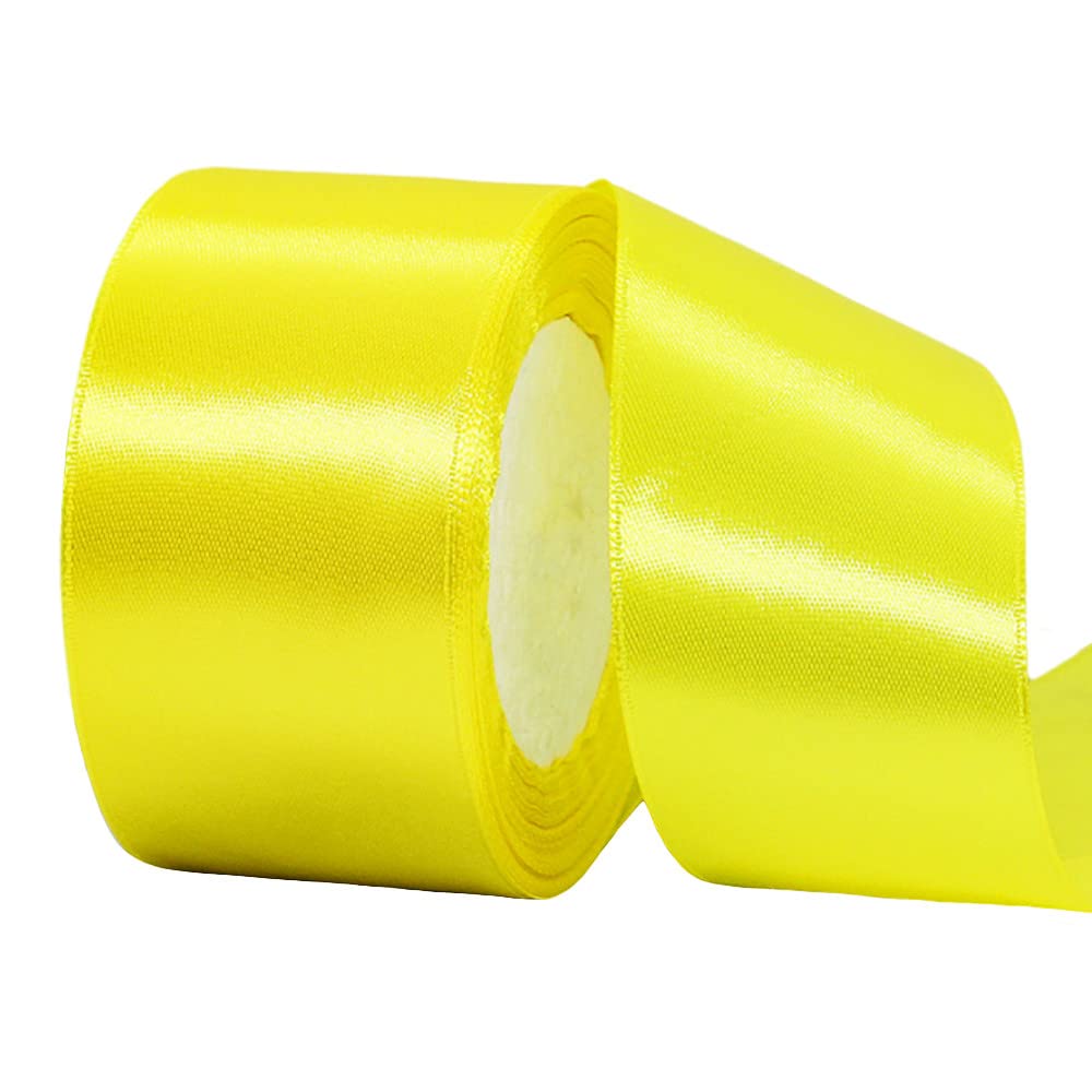 50mm Wide Thick Lemon Yellow Ribbon for Gift Wrapping,22m 2Inch Large Fabric Satin Ribbon Yellow Bow for Gift Wrapping,Ribbons for Crafting,Bouquets,Wedding Car,Presents,Cake,Christmas Decorations — image 1