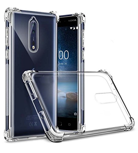 Tarkan Shock Proof Protective Soft Transparent Back Case Cover for Nokia 8 (Crystal Clear)