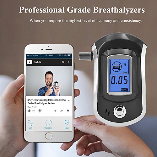 Alcohol Tester, Mouthpieces Personal Breathalyzer Digital Breath Analyzer with Semi-Conductor Sensor, Large Digital LCD Display, Blue Background Light + 5 Pcs Mouthpieces Included - Thumbnail 4