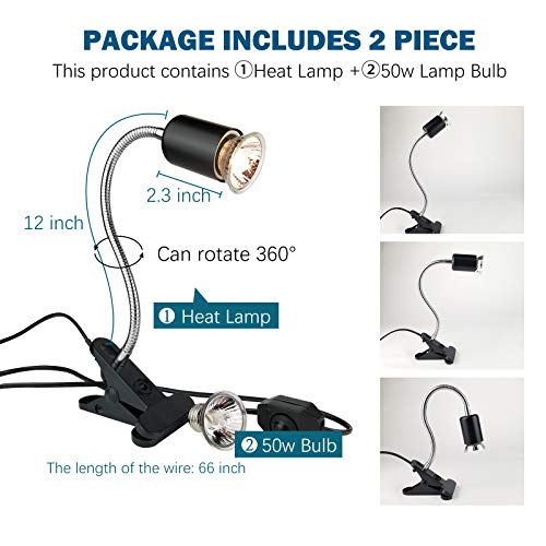 Heat Lamp for Reptiles Turtle with 25W/50W UVB UVA Bulb with Adjustable