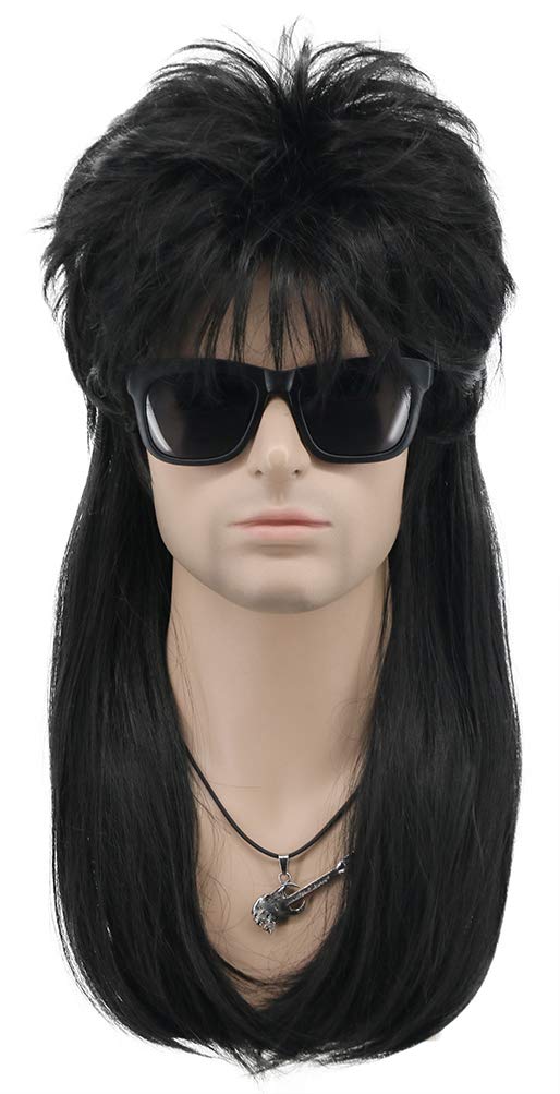 VGbeaty Mullet Wig 70s 80s Disco Punk Rock for Men Women Long Straight Black Fancy Dress Halloween Costume Cosplay Wig โ image 1