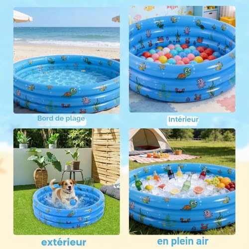 Dhqkqg Round Inflatable Pool, 100 x 35 cm Inflatable Paddling Pool, Round Paddling Pool, Inflatable Pool for Toddlers, Portable Paddling Pool for Indoor and Outdoor Yard (Blue)