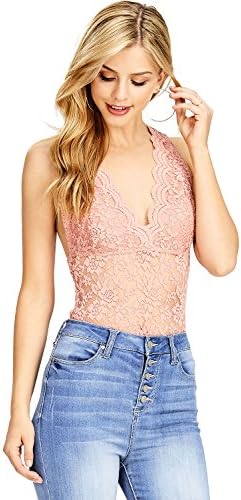 Ambiance Women's Juniors Sleeveless V-Neck Bodysuit (L, Mauve)