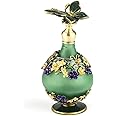 Rayberro Green Butterfly Vintage Perfume Bottle, Crystal Rhinestone Inlayed Decorative Perfume Bottles, 25ML Empty Refillable Essential Oils Dropper Bottle, Glass Perfume Bottles for Women Girl Gift