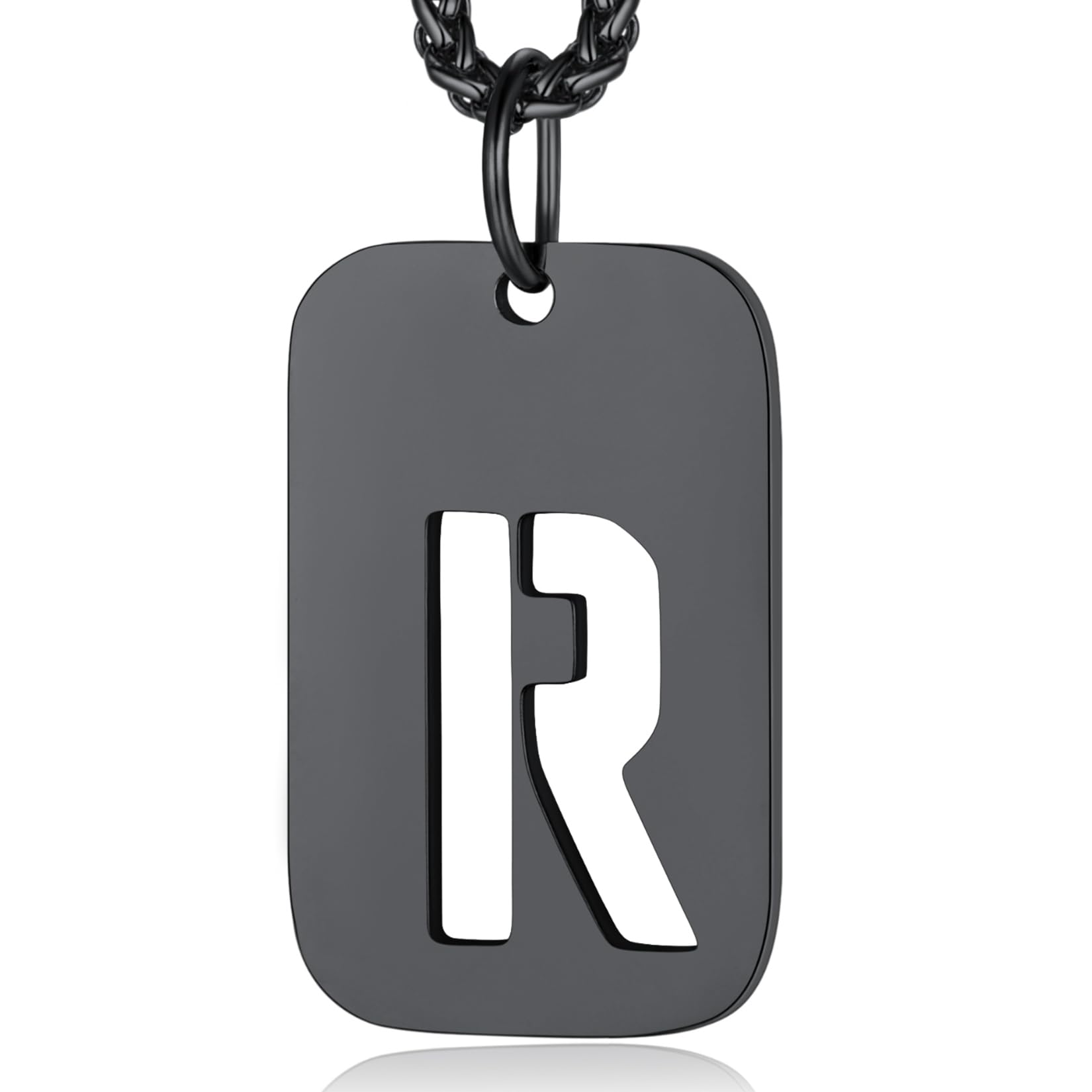 ChainsPro Dog Tags for Men Black R Necklace Mens Pendant Stainless Steel Necklace for Men Jewellery Gifts for Christmas