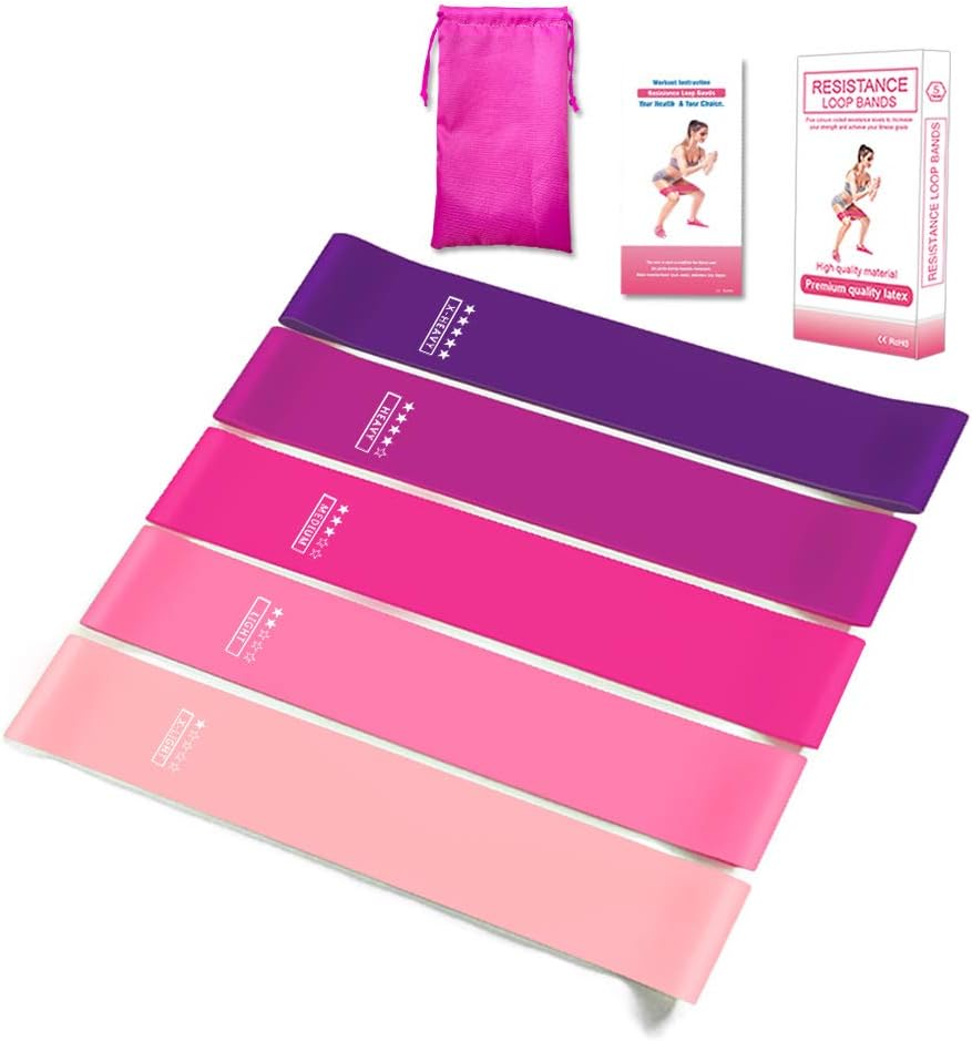 Resistance Bands Skin Friendly 5 Strength Exercise Levels Loop Exercise Bands for Pilates, Training, Physio Therapy, Stretching, Home Gym
