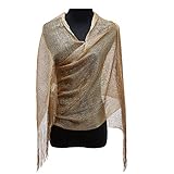 KaKaxi Sheer Glitter Sparkle Piano Shawl Wrap with Fringe Prom Weddings Evening Scarfs,1920s Gatsby Vintage Style,Gold