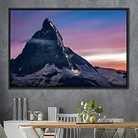 Framed Canvas Wall Art Snow Mountain Cool Expressive Farmhouse/Country Landscape Mountain Top Multicolor Photography Portrait Realism - 16x24 inches