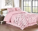 Chezmoi Collection Ella 3-Piece Waterfall Ruffle Duvet Cover Set (Queen, Pink)