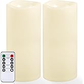 NURADA Large Outdoor Flameless Candles 12" x 5" - Waterproof LED Pillar Flickering Candle Battery Operated with Timer Remote Control for Patio Porch Lanterns Decor - Long Lasting Set of 2