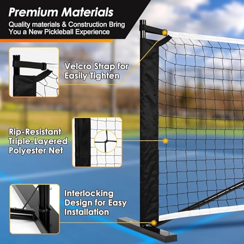 6.7M Regulation Size Pickleball Net, Portable Pickleball Net for Backyards, Driveway, Outdoor Indoor, Black