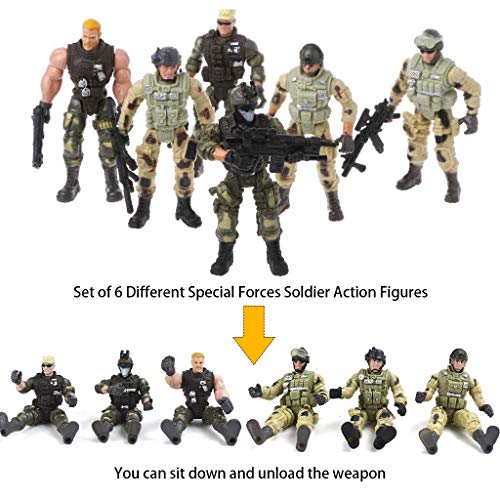 Lynkaye 6 Pcs Soldier Action Figure Toy Army Men with Weapon Accessories/ SWAT Team Figure Military Playset for Boys Girls Children Kids 3 - 12 Years Old, Great as Christmas, Birthday, Set of 6