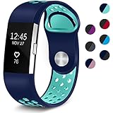 Maledan Replacement Sport Bands with Air Holes Compatible for Fitbit Charge 2, Blue/Teal, Small