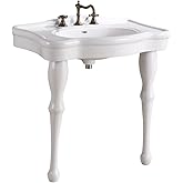 Jasmine White Console Bathroom Sink 32.5" Wide 2 Spindle Pedestal Leg Supports Heavy Duty Porcelain Wall Mount Console Sink W