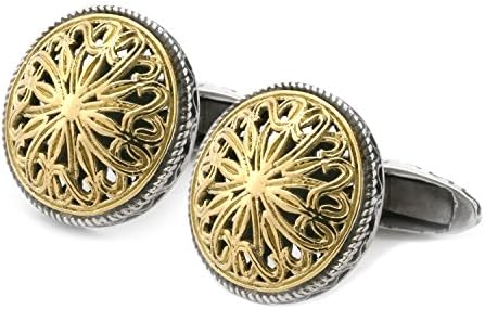 18K Gold And Sterling Silver Round Byzantine Cufflinks